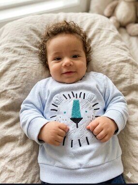 NWT 🦁💙 Mini Hop Baby Blue Sweater W. Lion Sweater 3 Months Shoulder Buttons